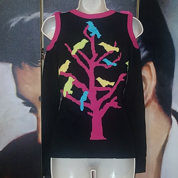 Too Fast Mythical Bird Tree Cardigan Cold Shoulder Pink Bows Owl Long Sleeve - Picture 2 of 8